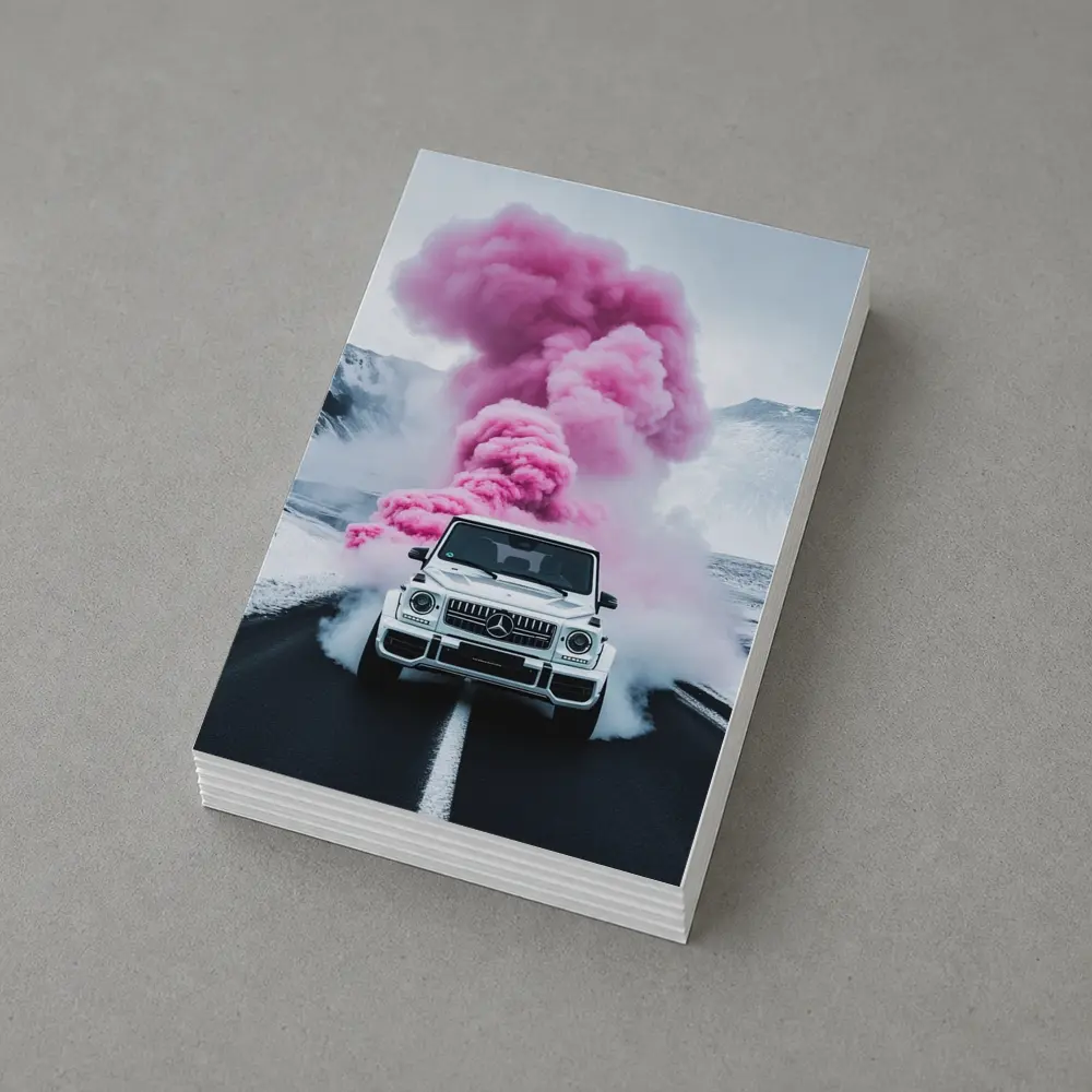Mercedes G Wagen Pink Smoke Winter Road – Postcards