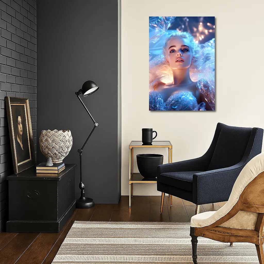 Ice Queen Woman Blue Fantasy Portrait Art – Wall Art