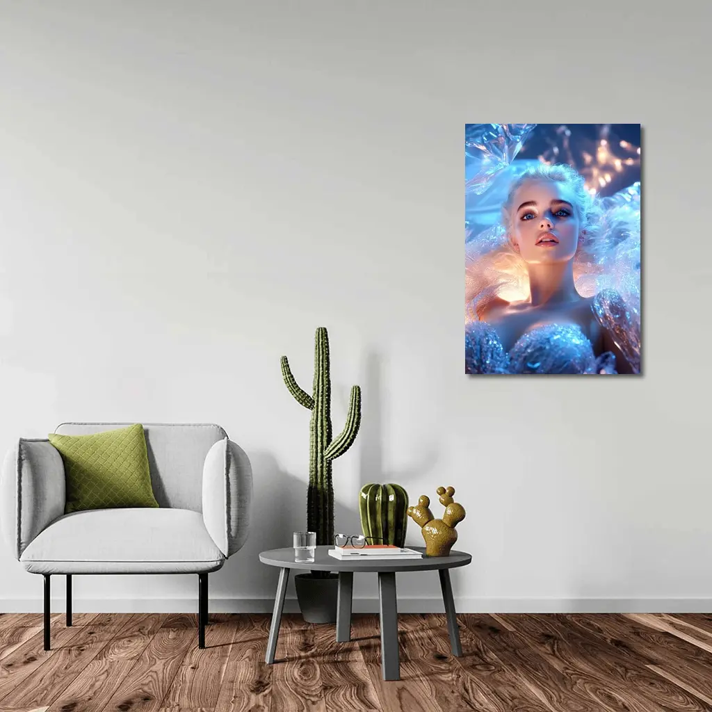 Ice Queen Woman Blue Fantasy Portrait Art – Wall Art
