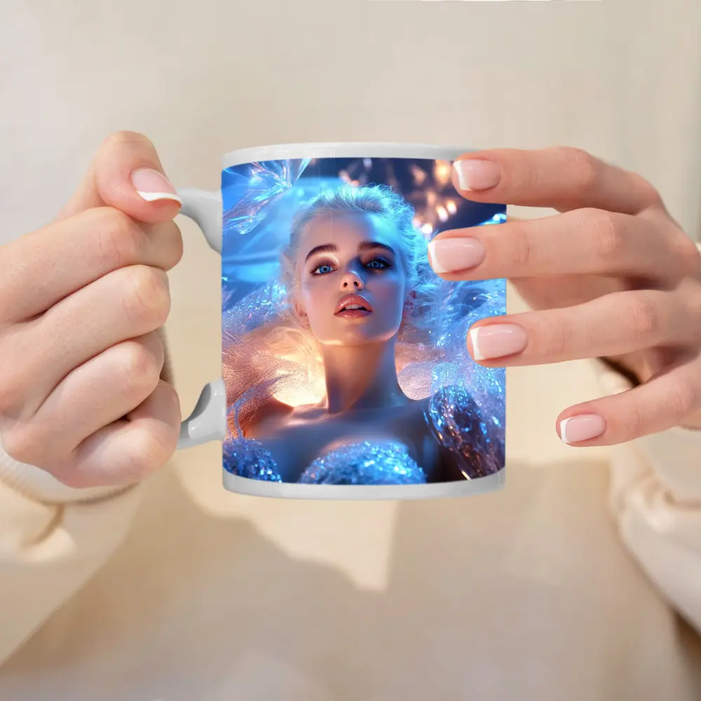 Ice Queen Woman Blue Fantasy Portrait Art – Mugs