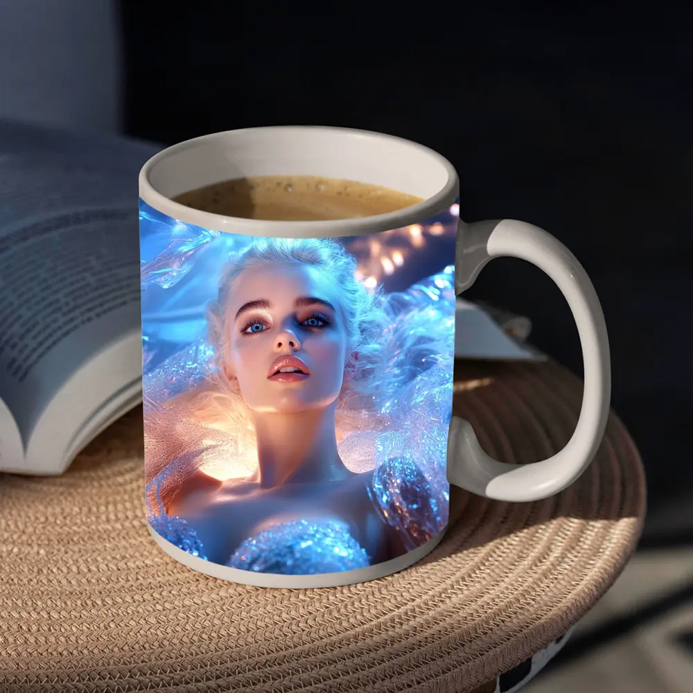 Ice Queen Woman Blue Fantasy Portrait Art – Mugs