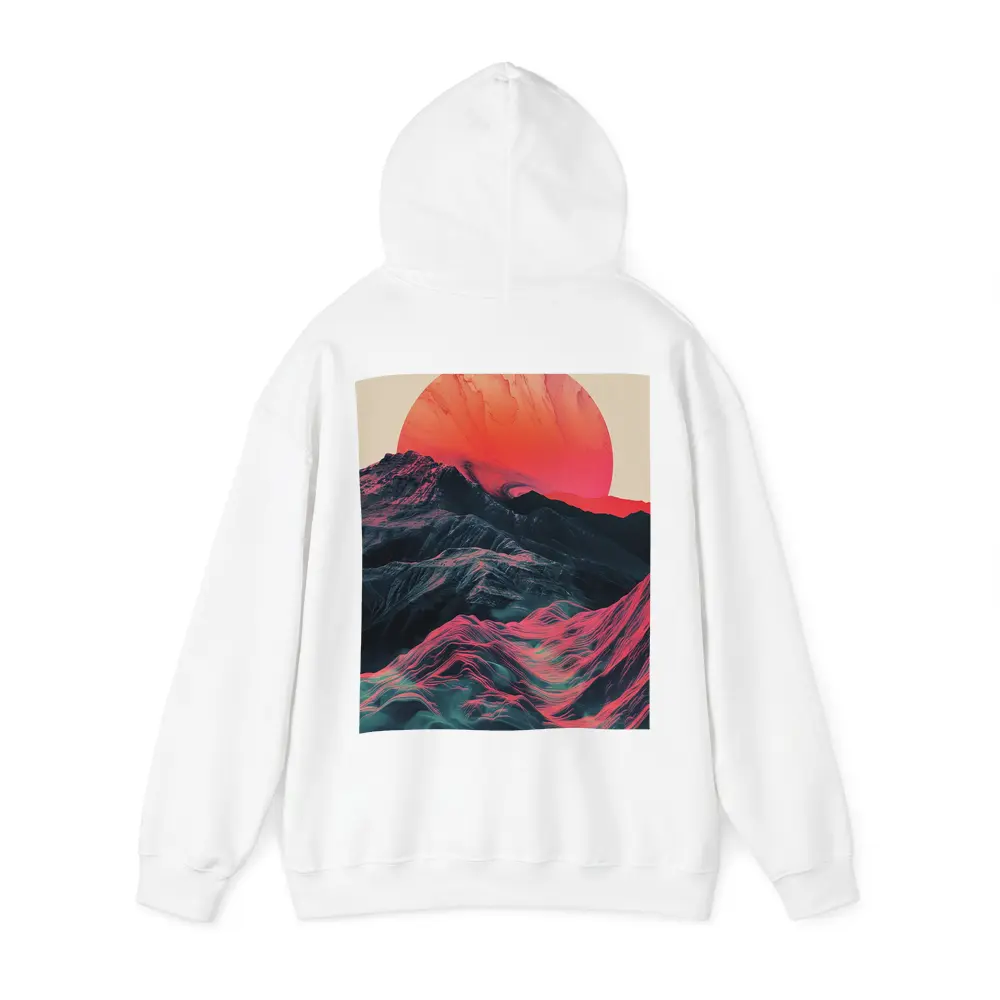 Red Sun Rising Over Abstract Mountain Landscape – Hoodies