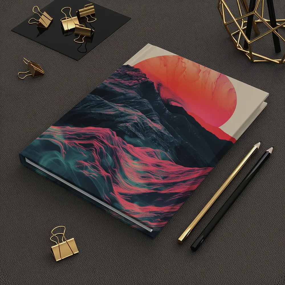 Red Sun Rising Over Abstract Mountain Landscape – Notebooks