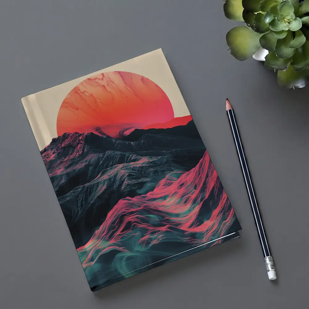 Red Sun Rising Over Abstract Mountain Landscape – Notebooks
