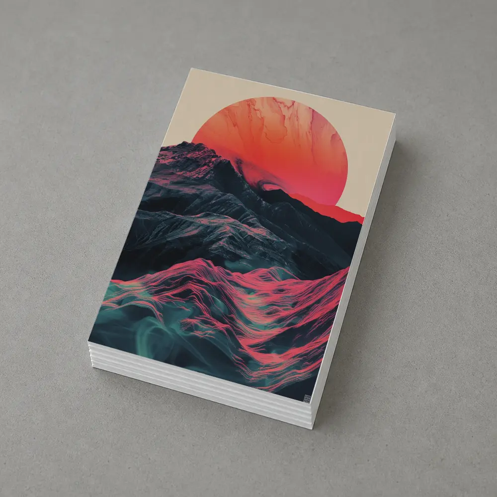 Red Sun Rising Over Abstract Mountain Landscape – Postcards