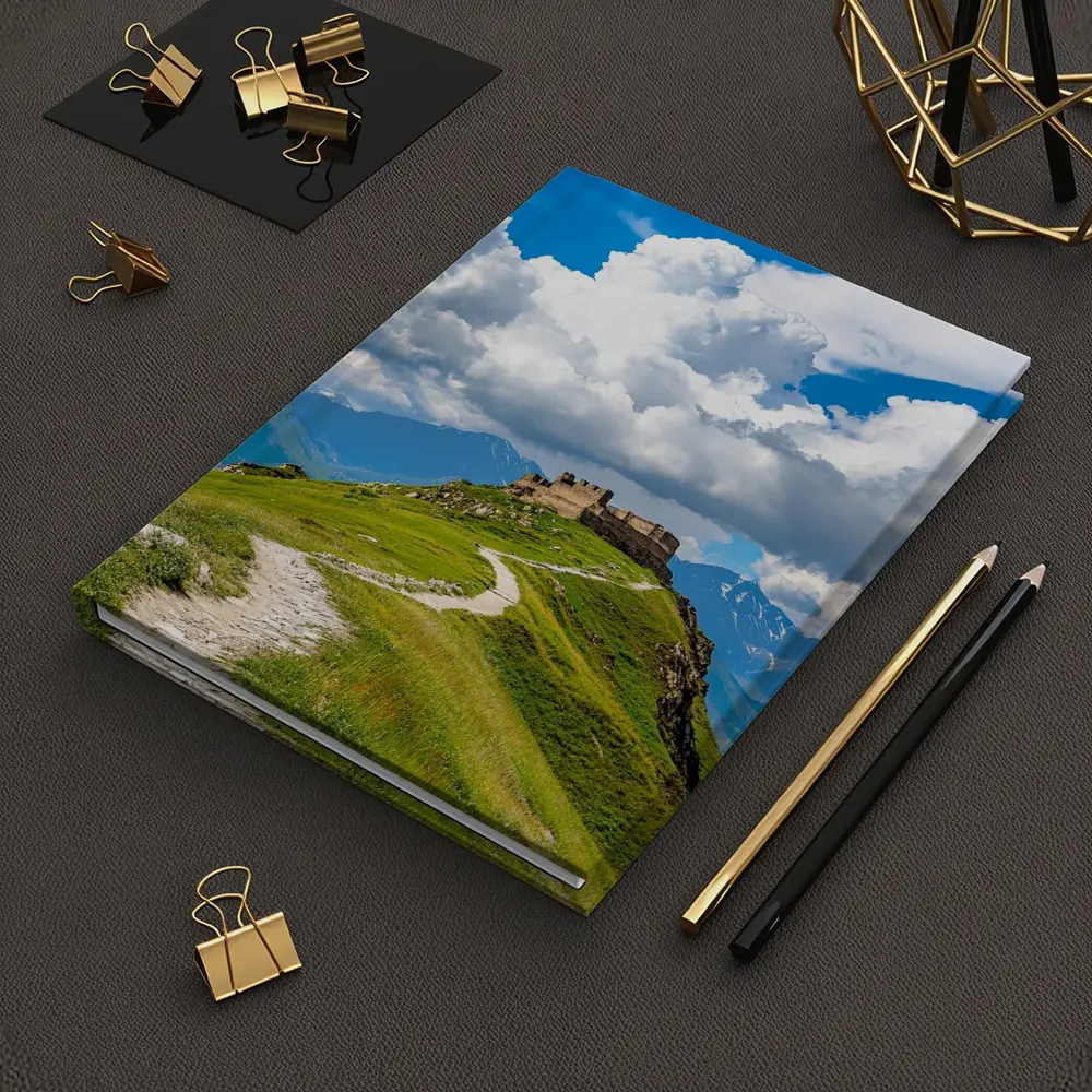 Ancient Castle Atop Green Mountain Path – Notebooks