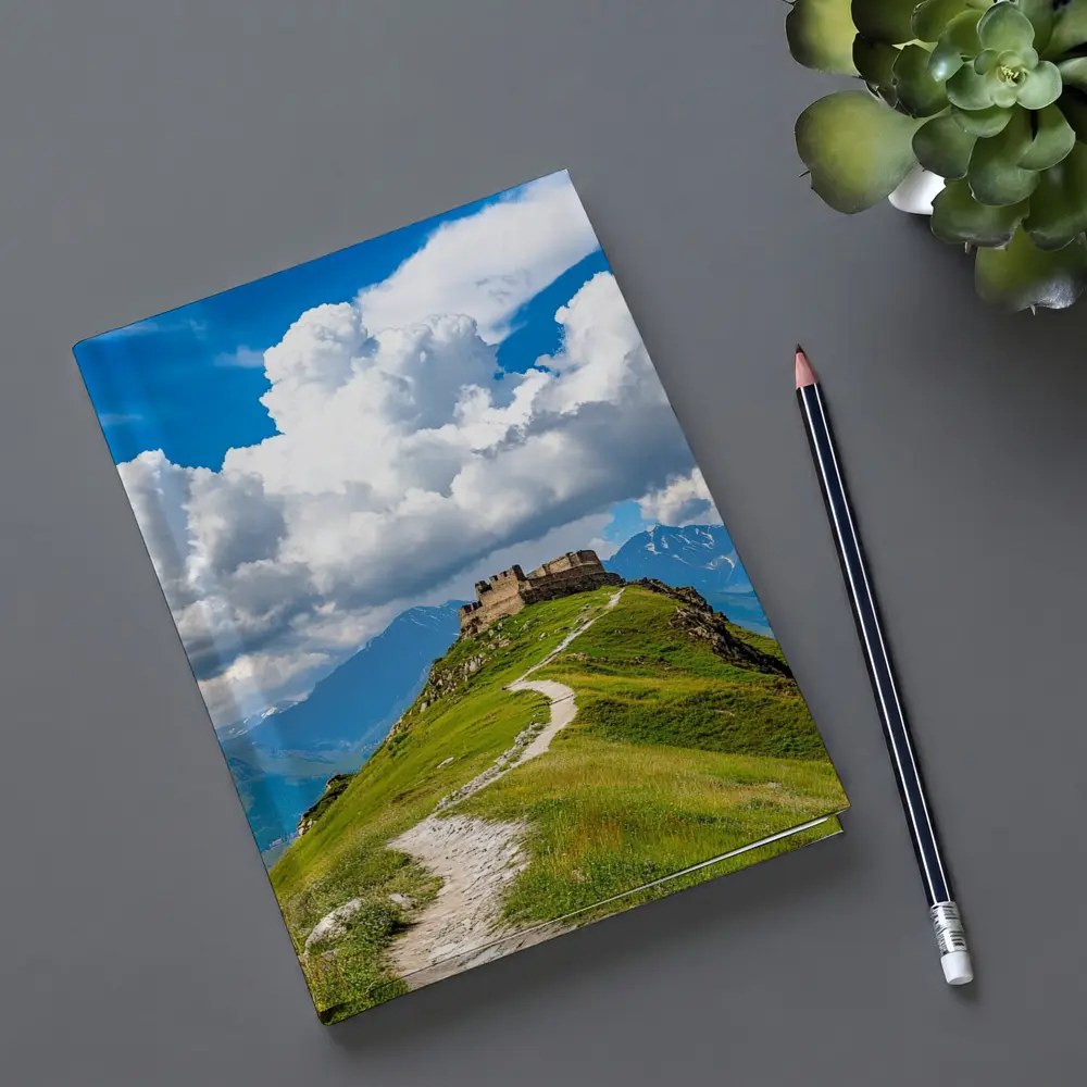 Ancient Castle Atop Green Mountain Path – Notebooks