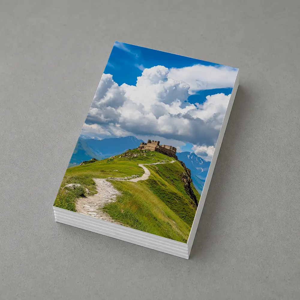 Ancient Castle Atop Green Mountain Path – Postcards