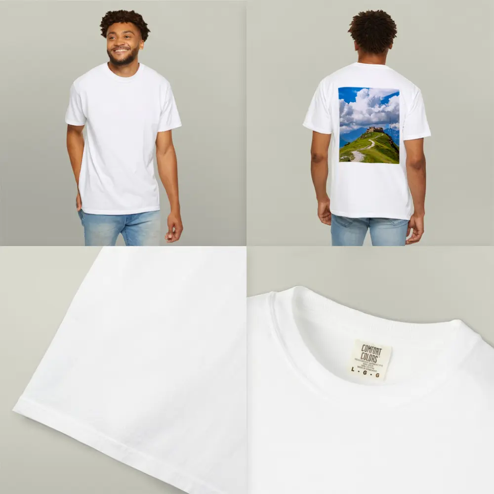 Ancient Castle Atop Green Mountain Path – T-Shirts