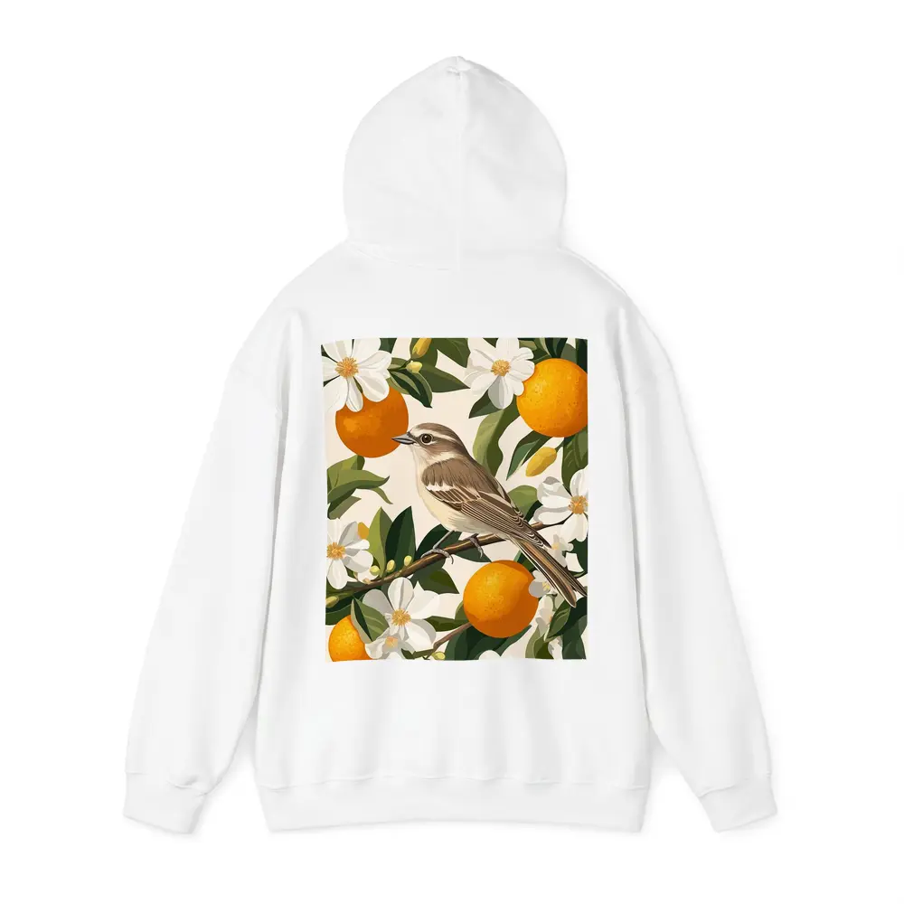 Sparrow Bird Perched On Orange Blossom Branch – Hoodies