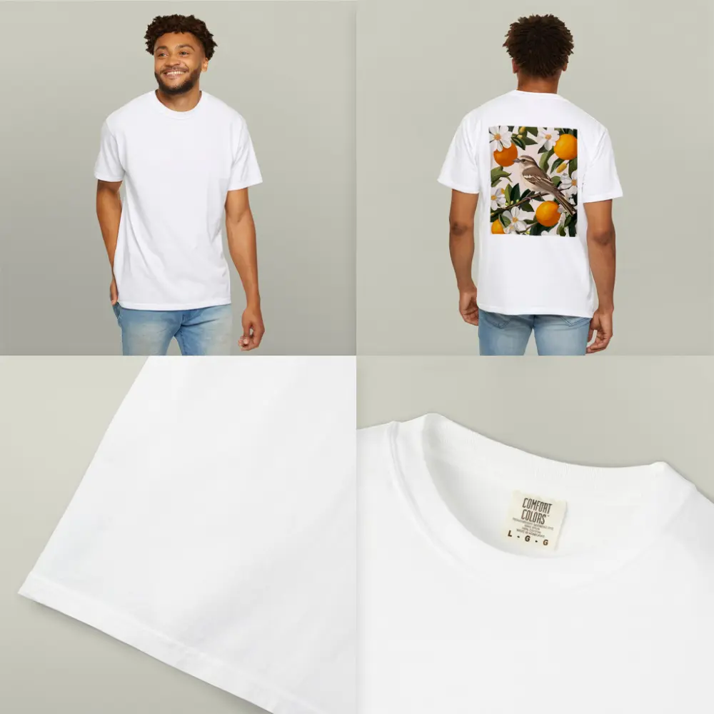 Sparrow Bird Perched On Orange Blossom Branch – T-Shirts