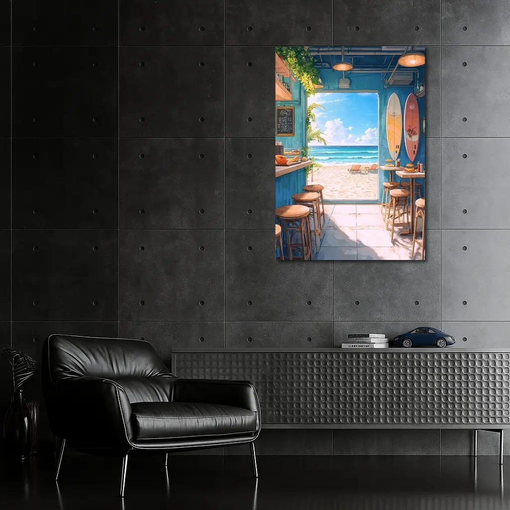 Anime Beach Cafe Interior Ocean View – Wall Art