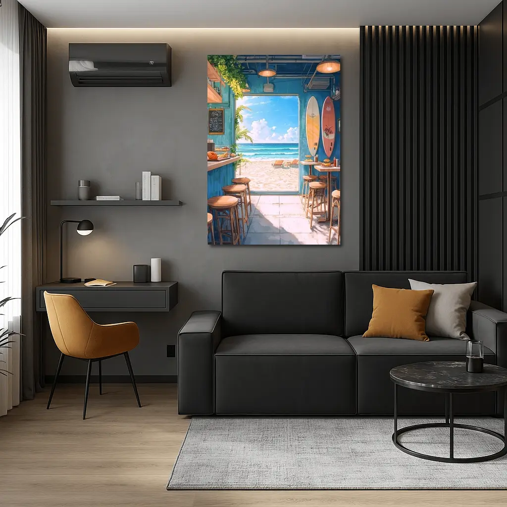 Anime Beach Cafe Interior Ocean View – Wall Art