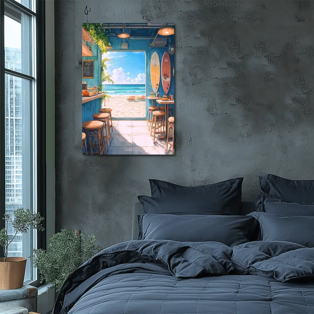 Anime Beach Cafe Interior Ocean View – Wall Art