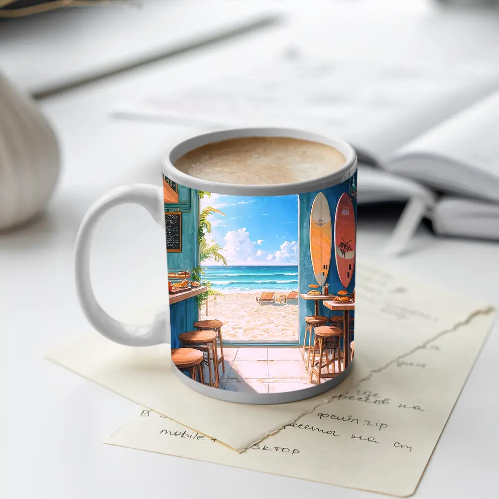 Anime Beach Cafe Interior Ocean View – Mugs