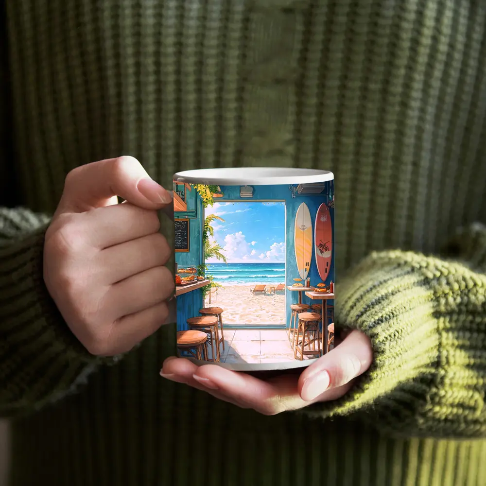 Anime Beach Cafe Interior Ocean View – Mugs