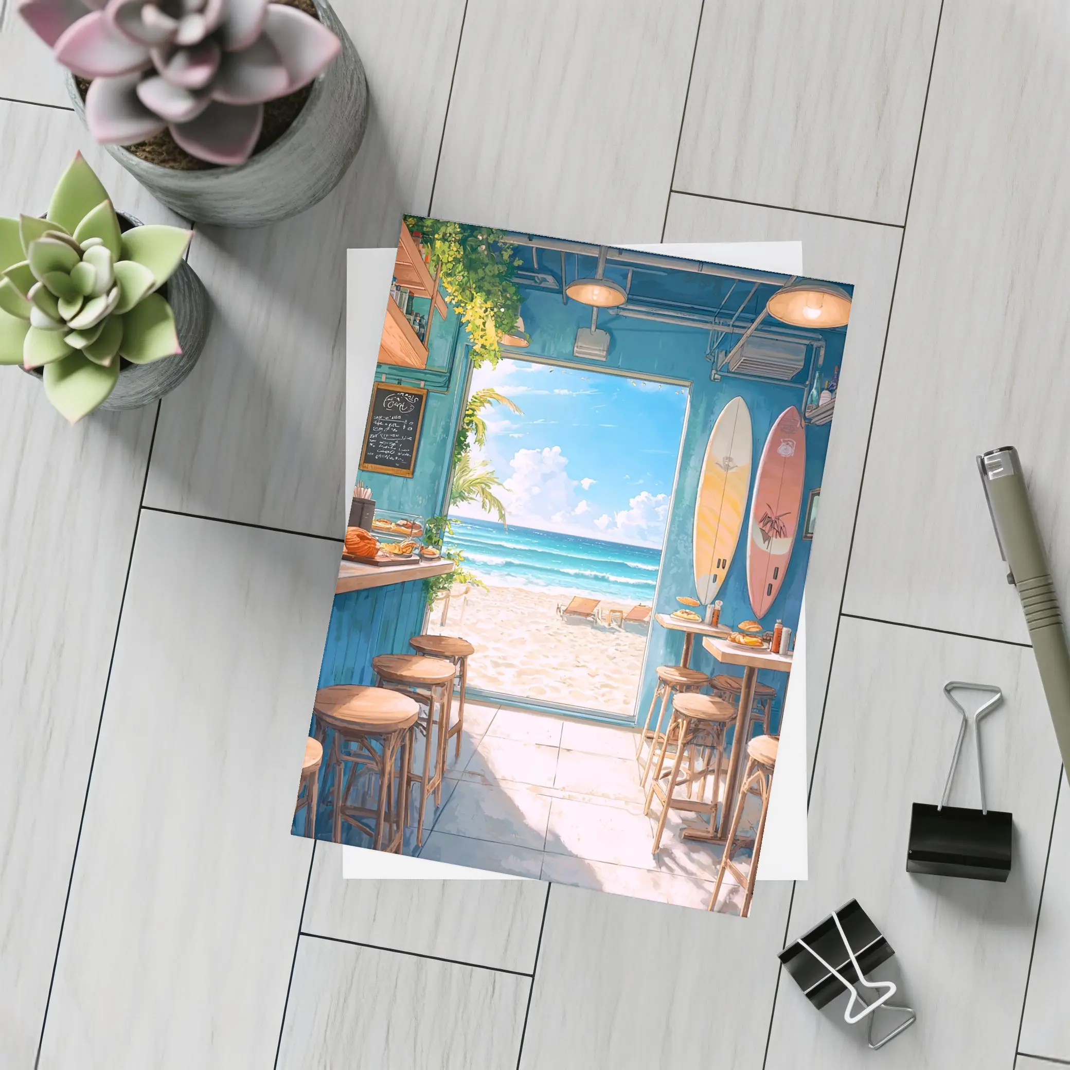 Anime Beach Cafe Interior Ocean View – Postcards