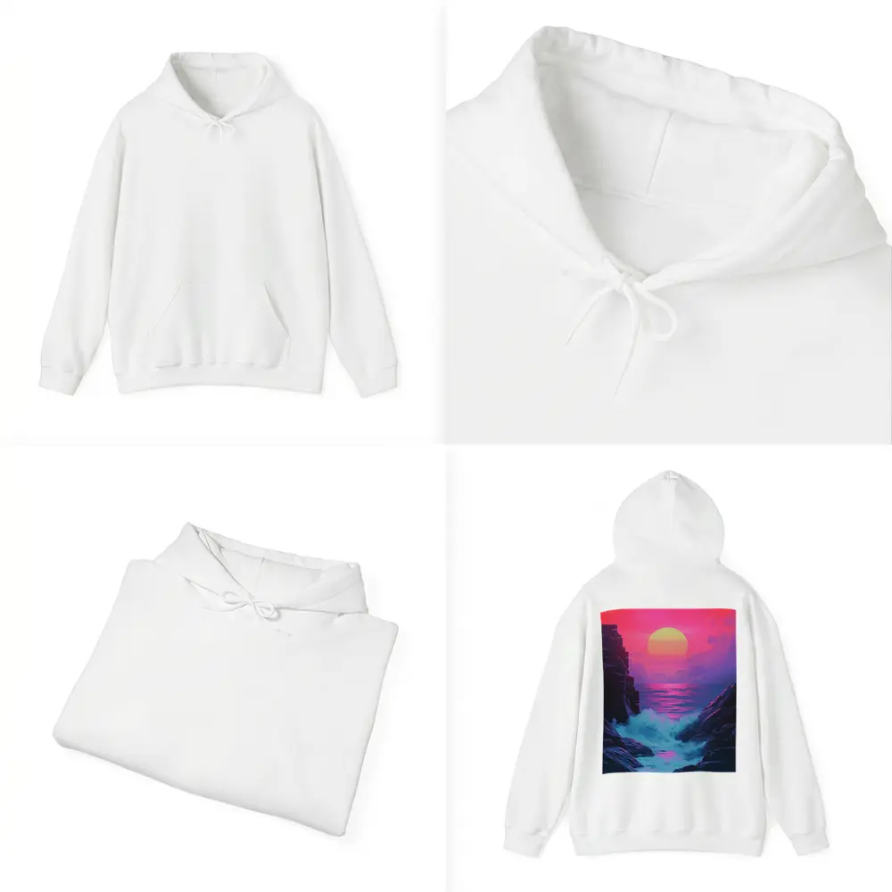 Retro Synthwave Sunset Ocean Rocky Coast – Hoodies