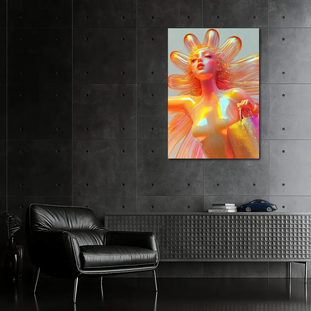 Iridescent Fantasy Woman Flower Holographic Art – Wall Art