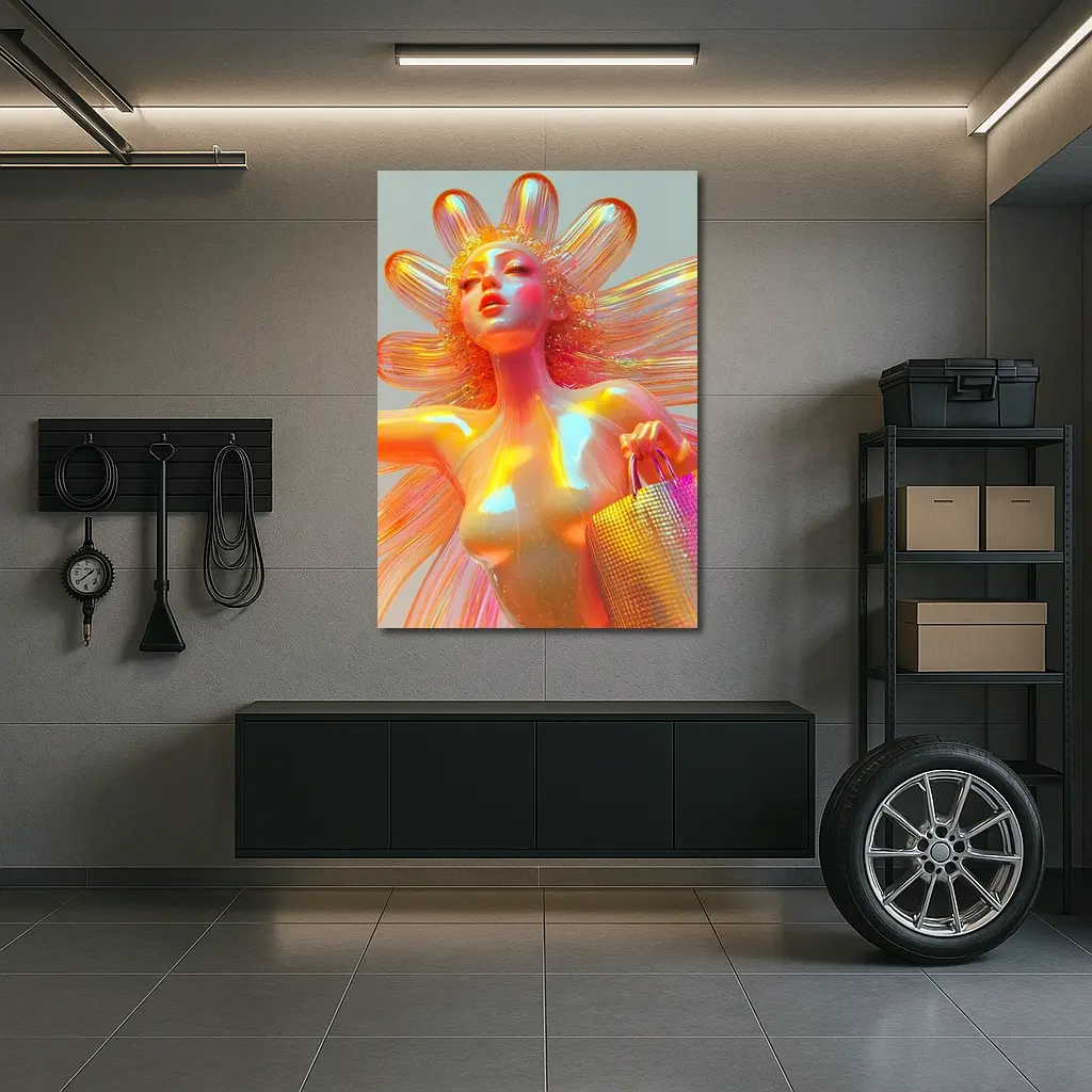 Iridescent Fantasy Woman Flower Holographic Art – Wall Art