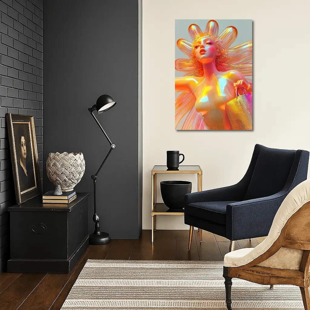 Iridescent Fantasy Woman Flower Holographic Art – Wall Art