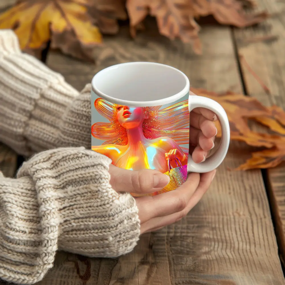 Iridescent Fantasy Woman Flower Holographic Art – Mugs