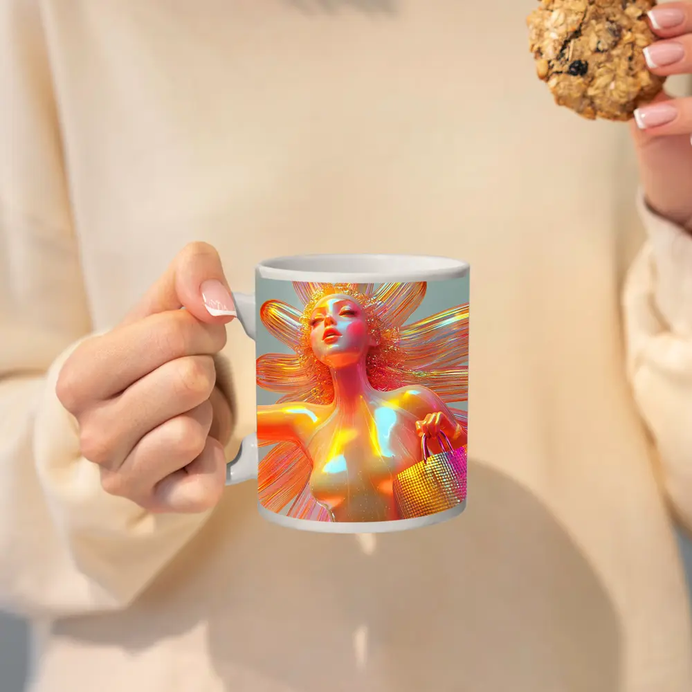 Iridescent Fantasy Woman Flower Holographic Art – Mugs