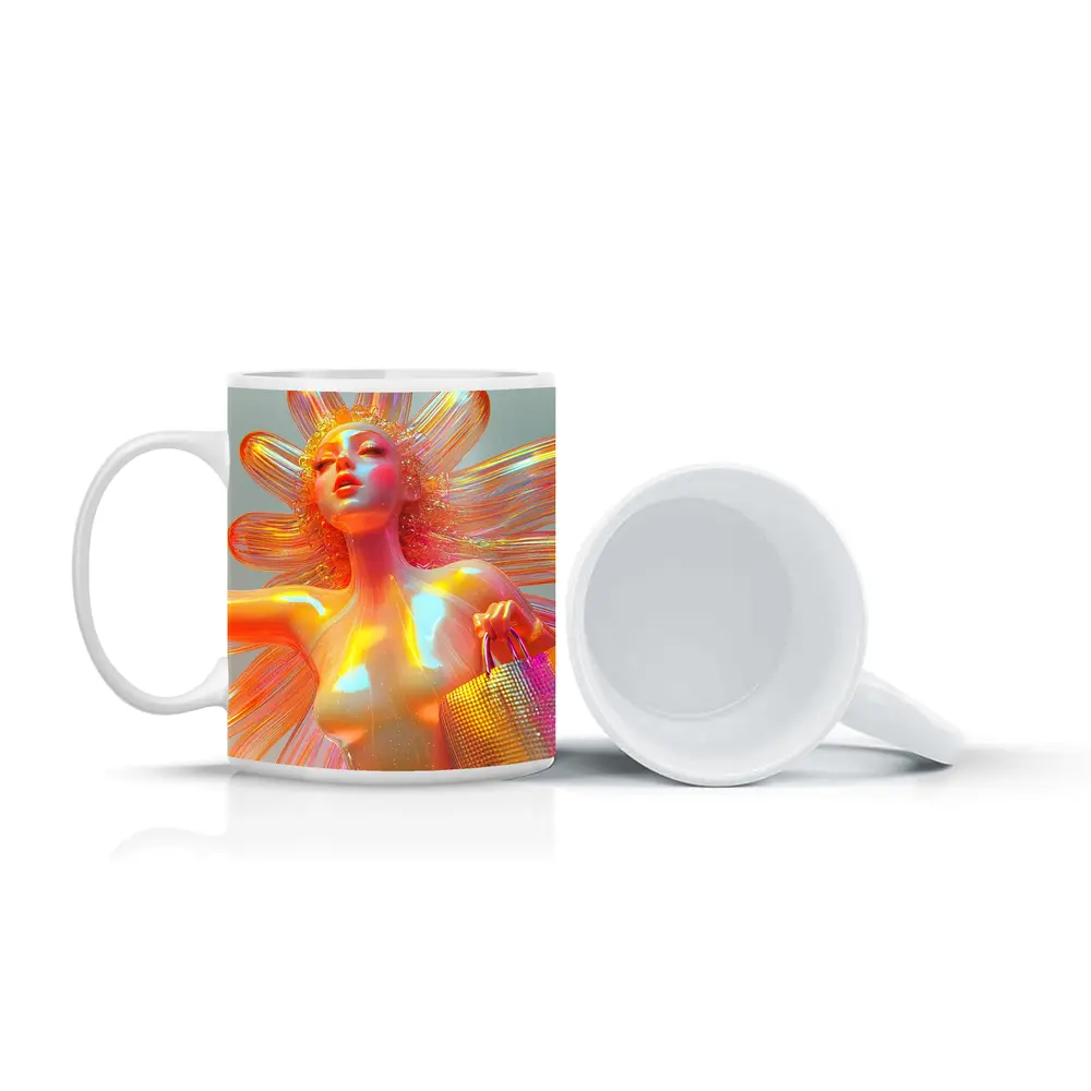 Iridescent Fantasy Woman Flower Holographic Art – Mugs