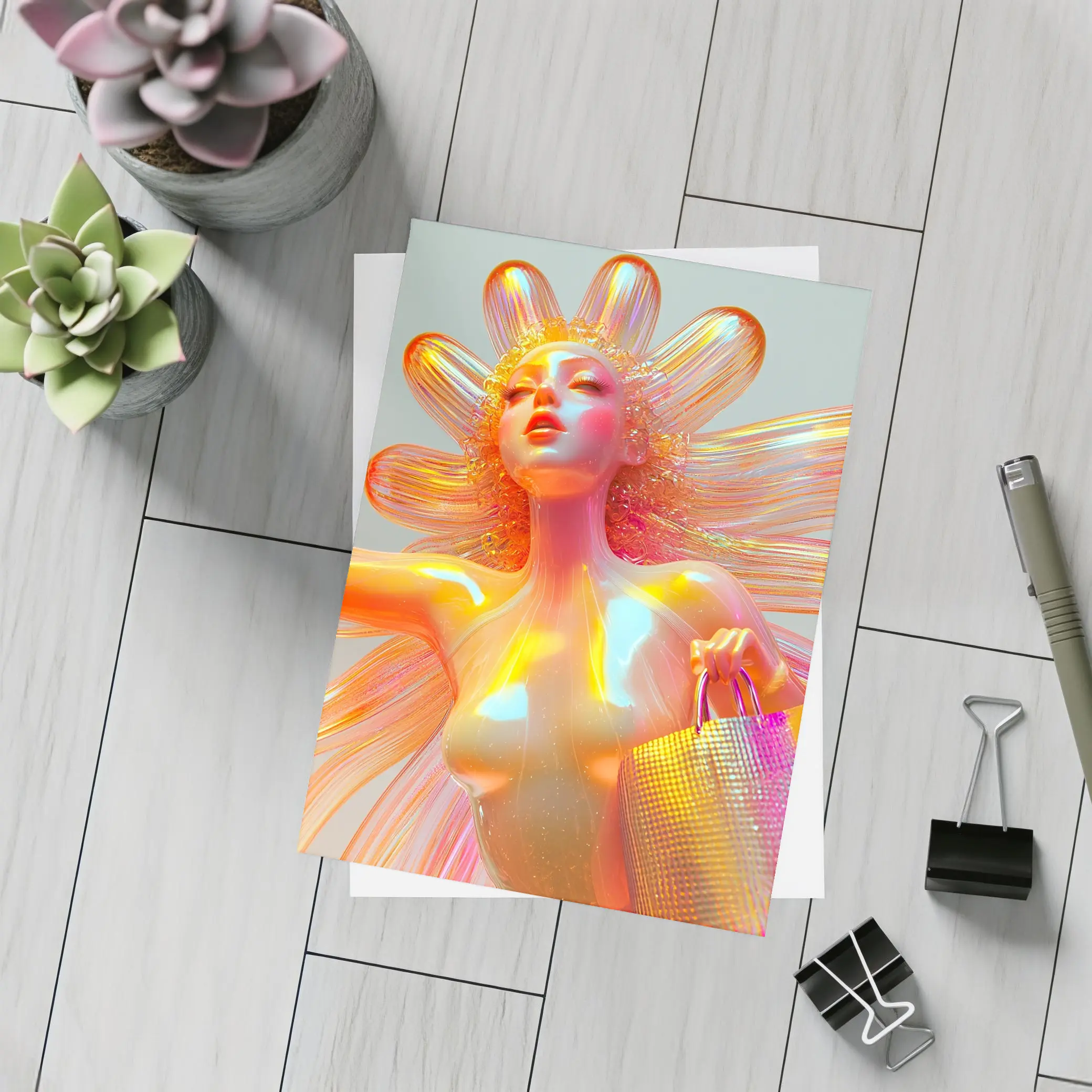 Iridescent Fantasy Woman Flower Holographic Art – Postcards