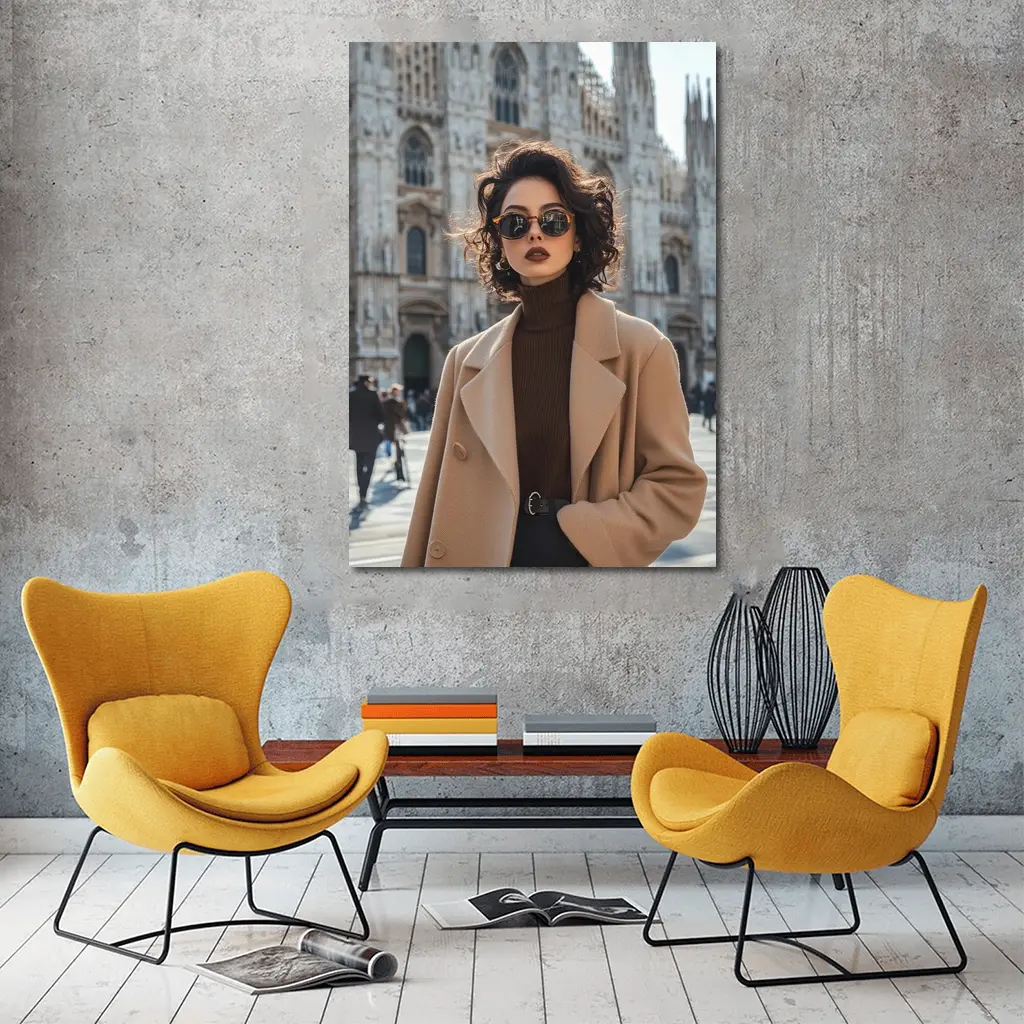 Stylish Woman Milan Cathedral Square Fashion – Wall Art