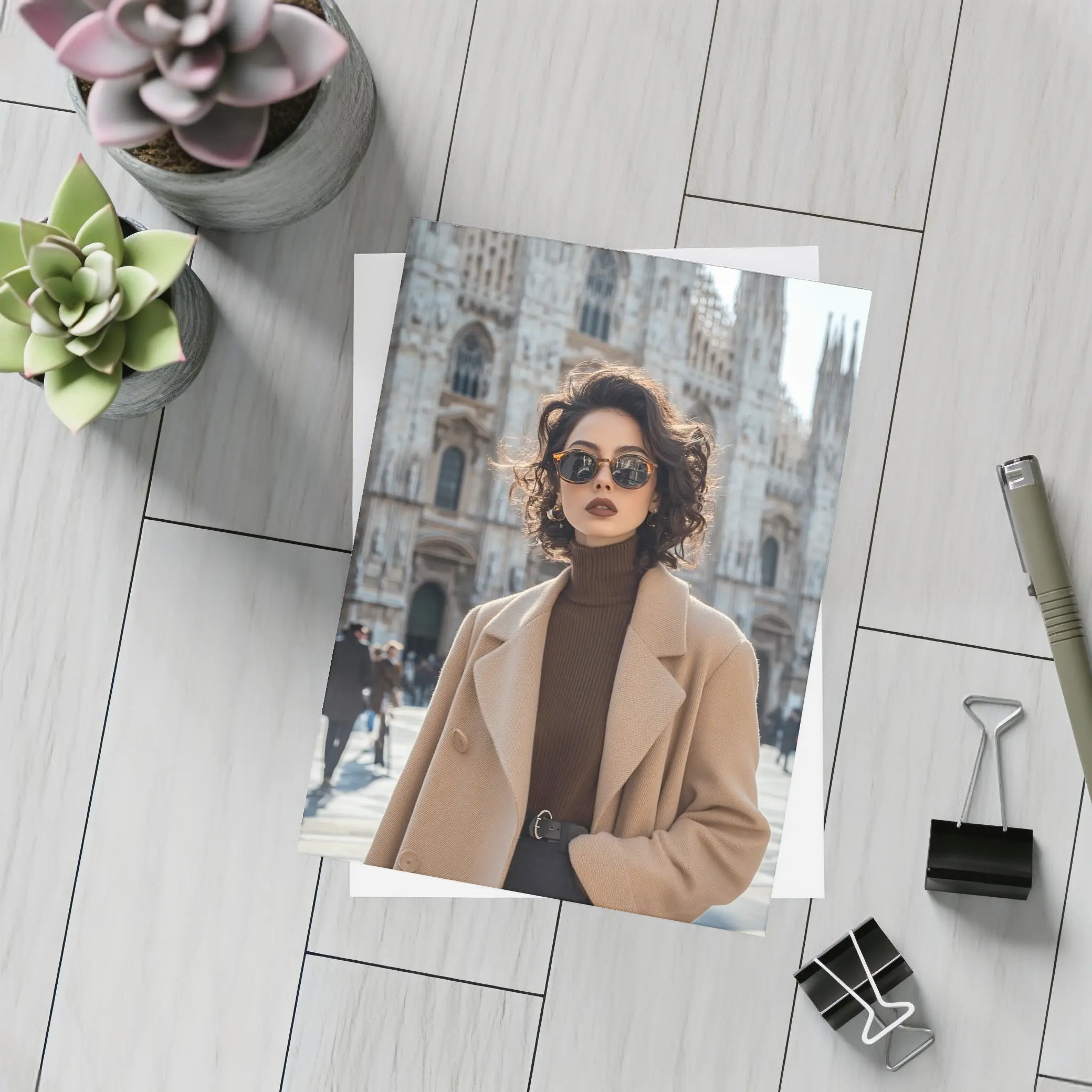 Stylish Woman Milan Cathedral Square Fashion – Postcards