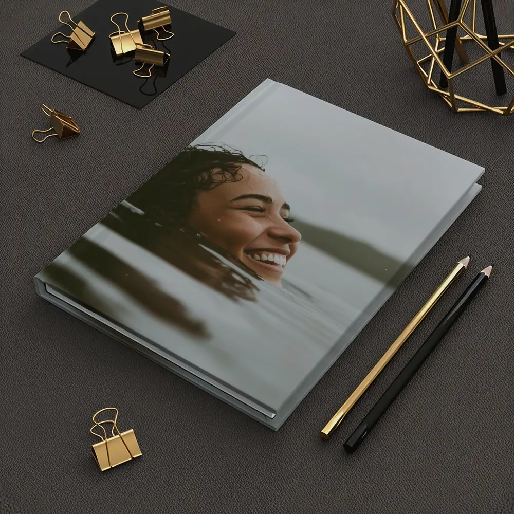 Smiling Woman Swimming In Misty Lake – Notebooks
