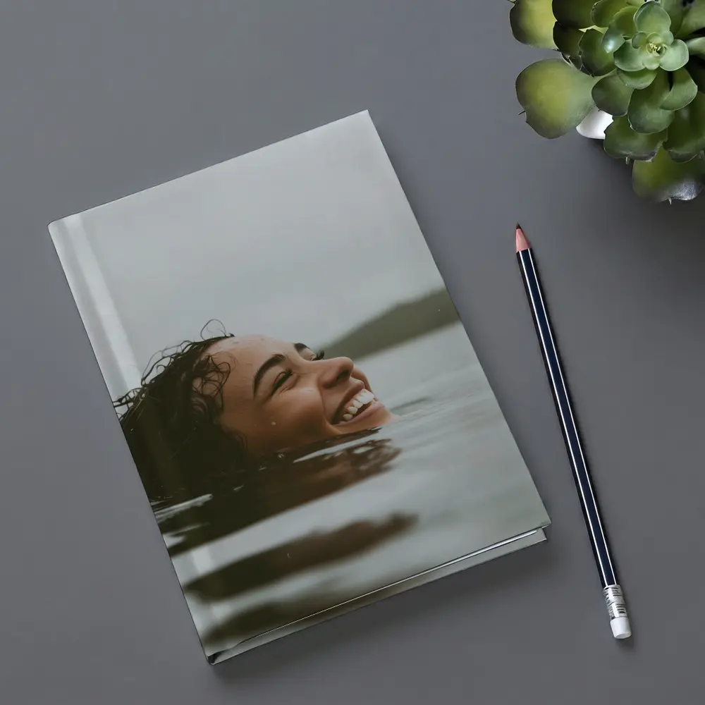 Smiling Woman Swimming In Misty Lake – Notebooks