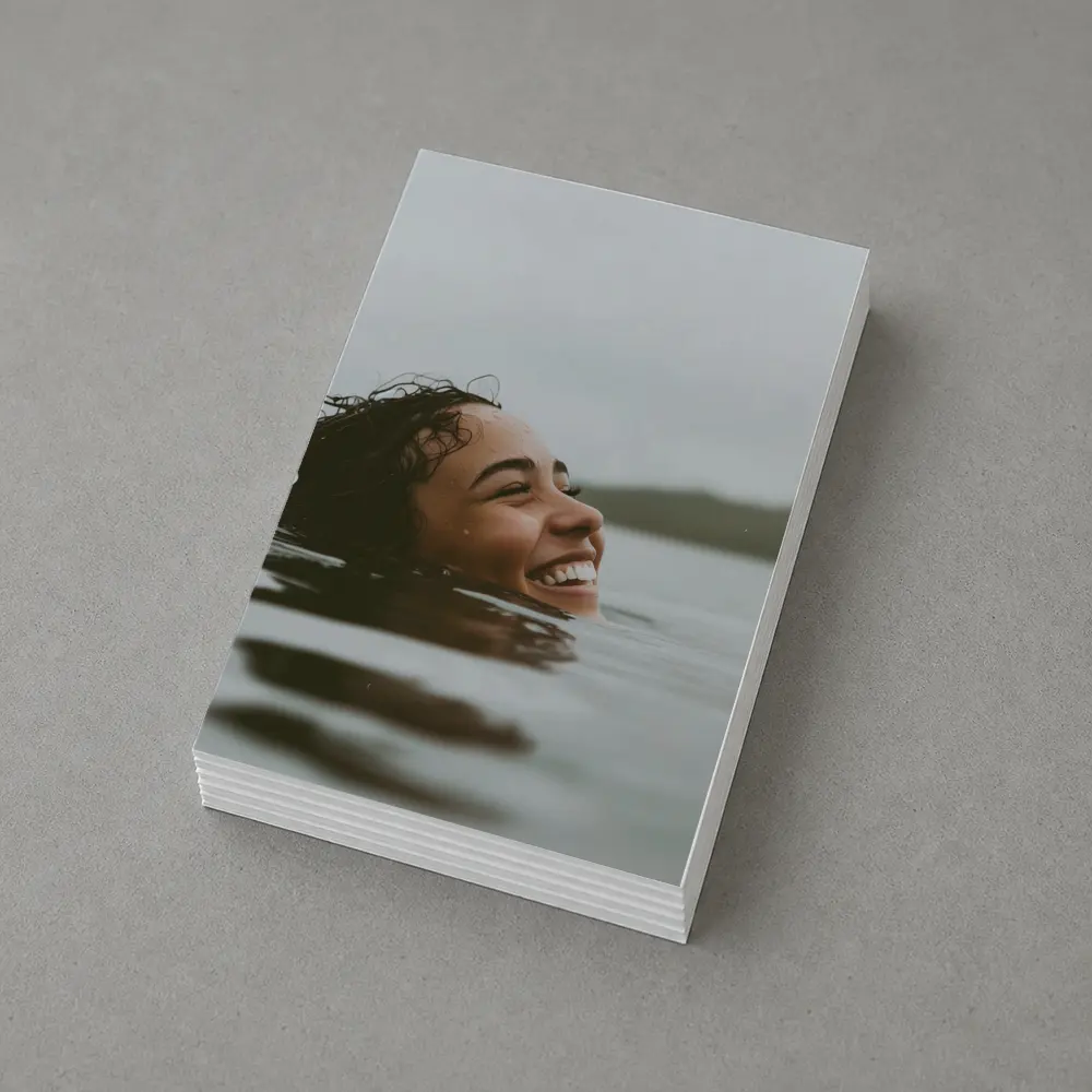Smiling Woman Swimming In Misty Lake – Postcards