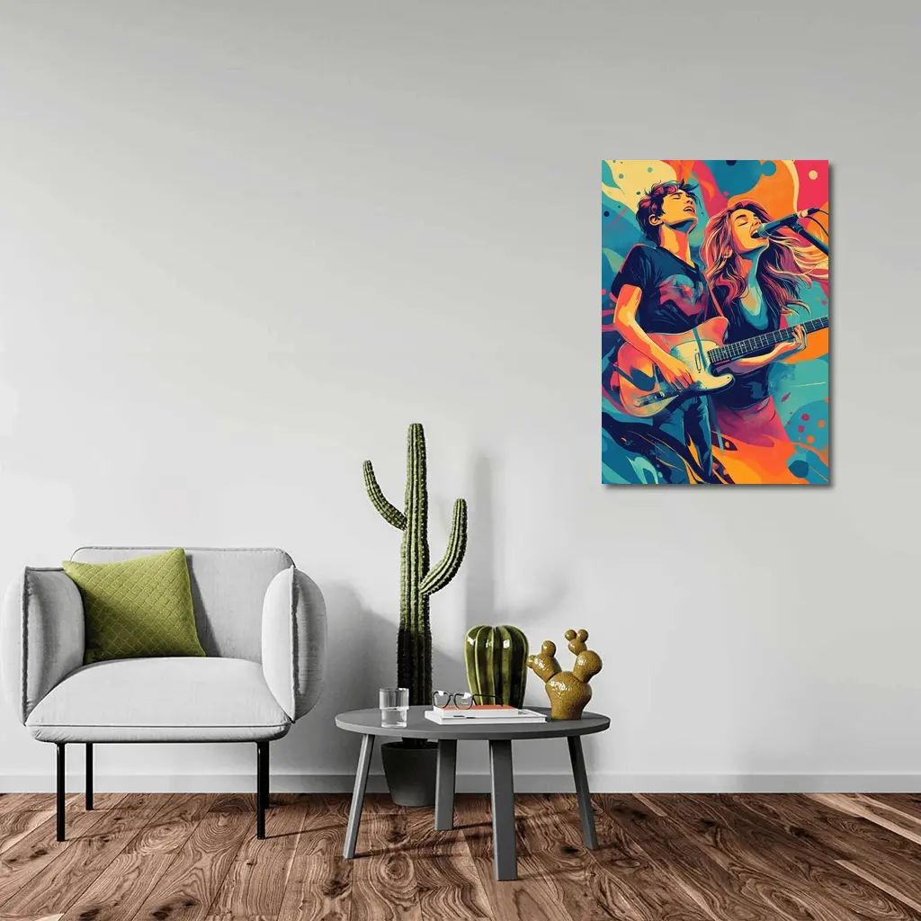 Rock Band Duo Guitar Singer Colorful Art – Wall Art