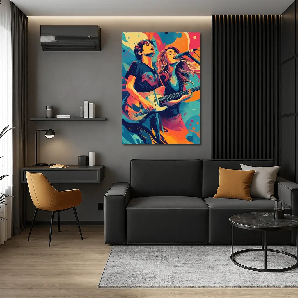Rock Band Duo Guitar Singer Colorful Art – Wall Art