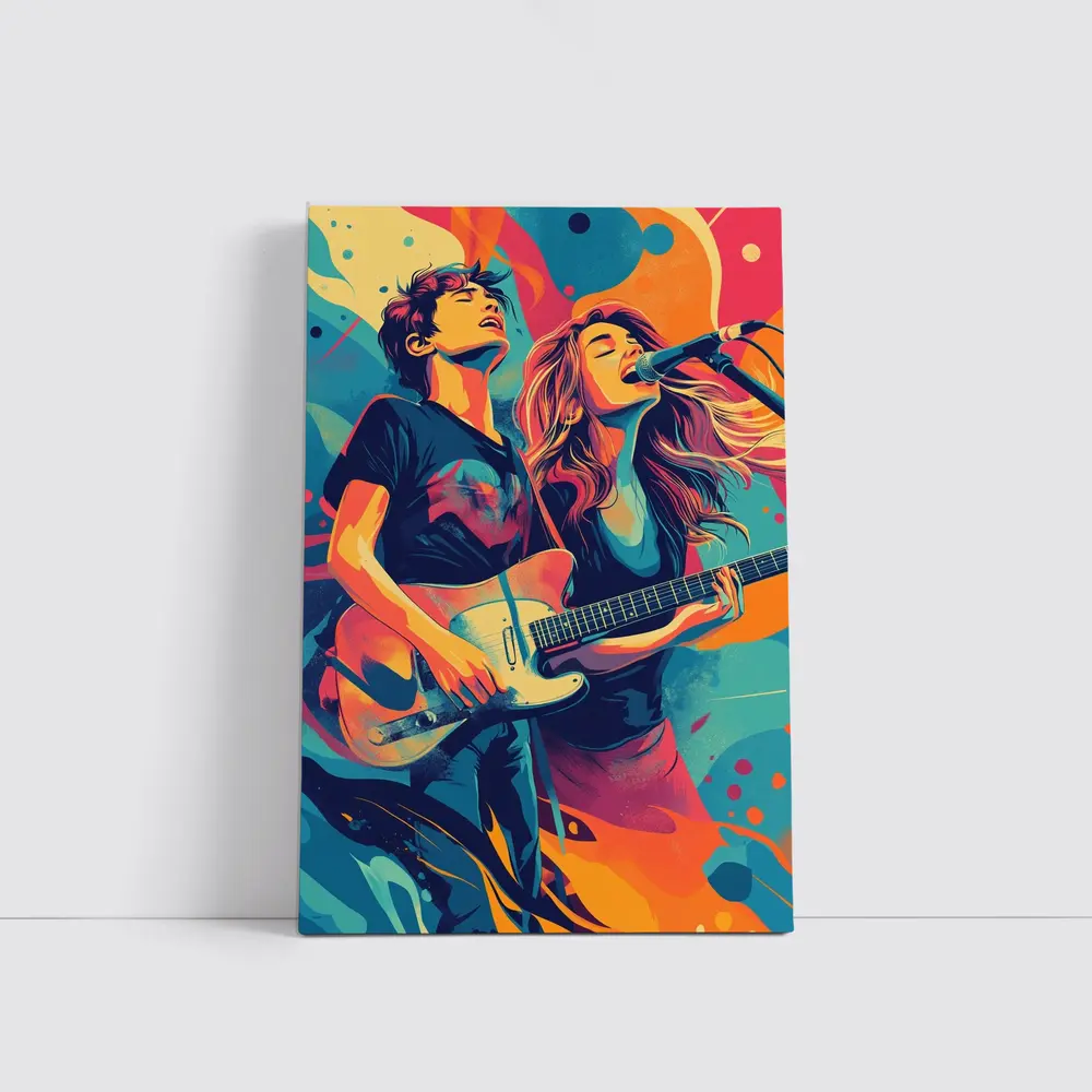 Rock Band Duo Guitar Singer Colorful Art – Wall Art