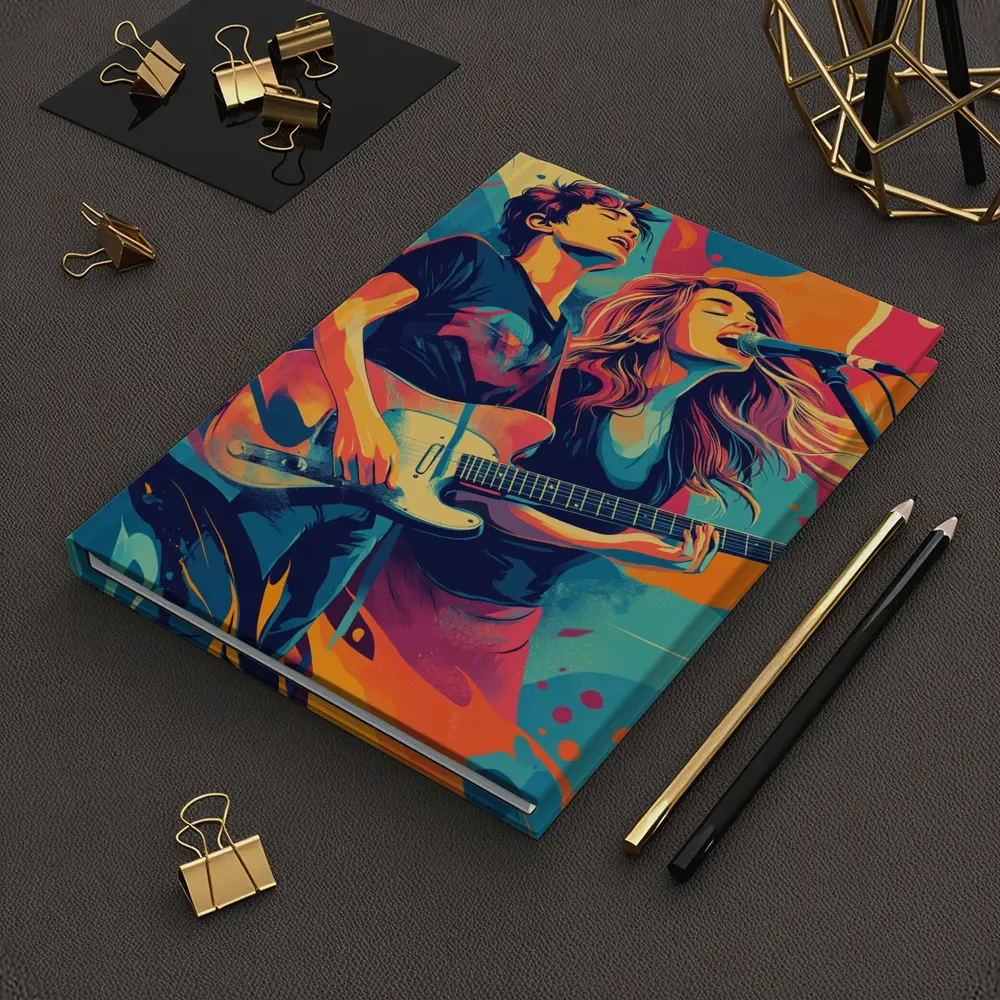Rock Band Duo Guitar Singer Colorful Art – Notebooks