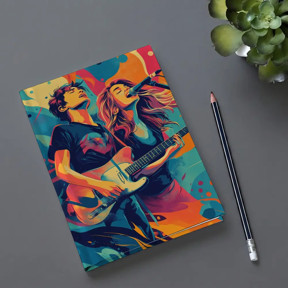 Rock Band Duo Guitar Singer Colorful Art – Notebooks