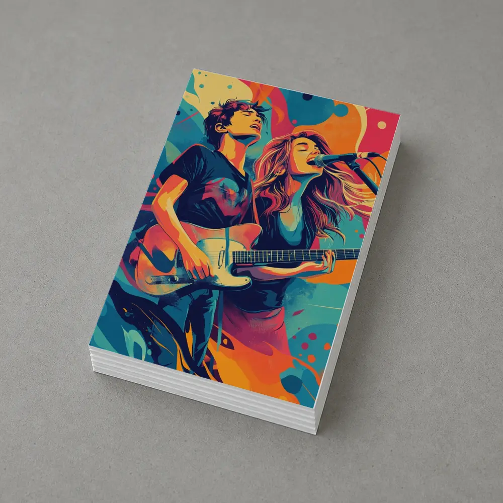 Rock Band Duo Guitar Singer Colorful Art – Postcards