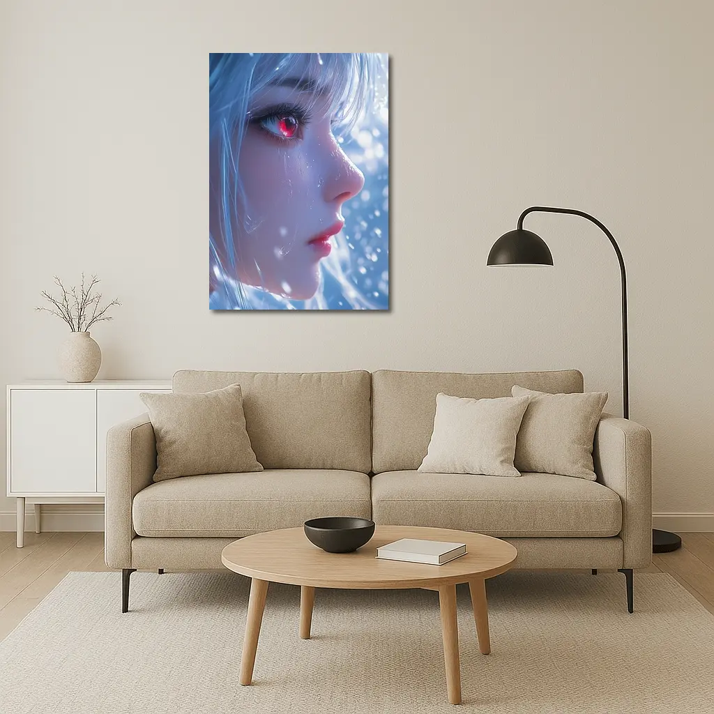 Anime Girl Red Eyes White Hair Snow – Wall Art