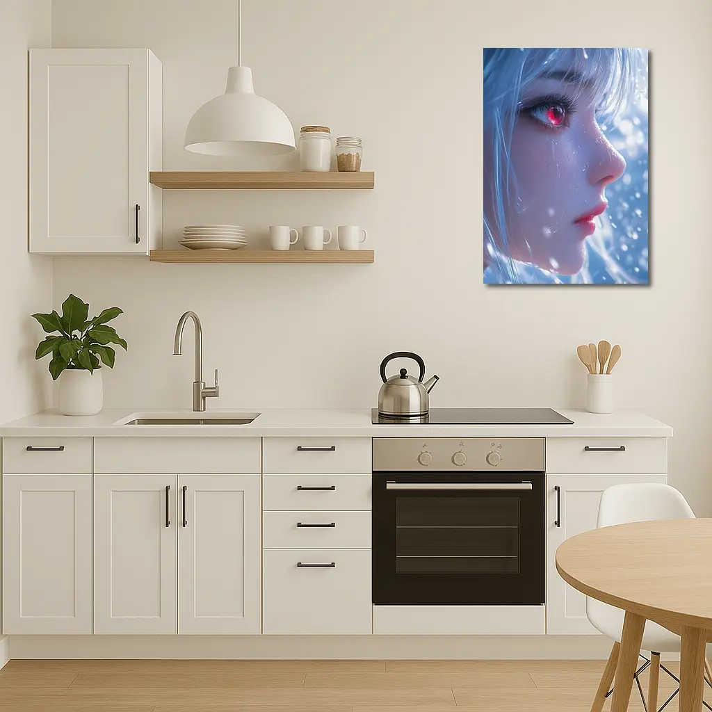 Anime Girl Red Eyes White Hair Snow – Wall Art