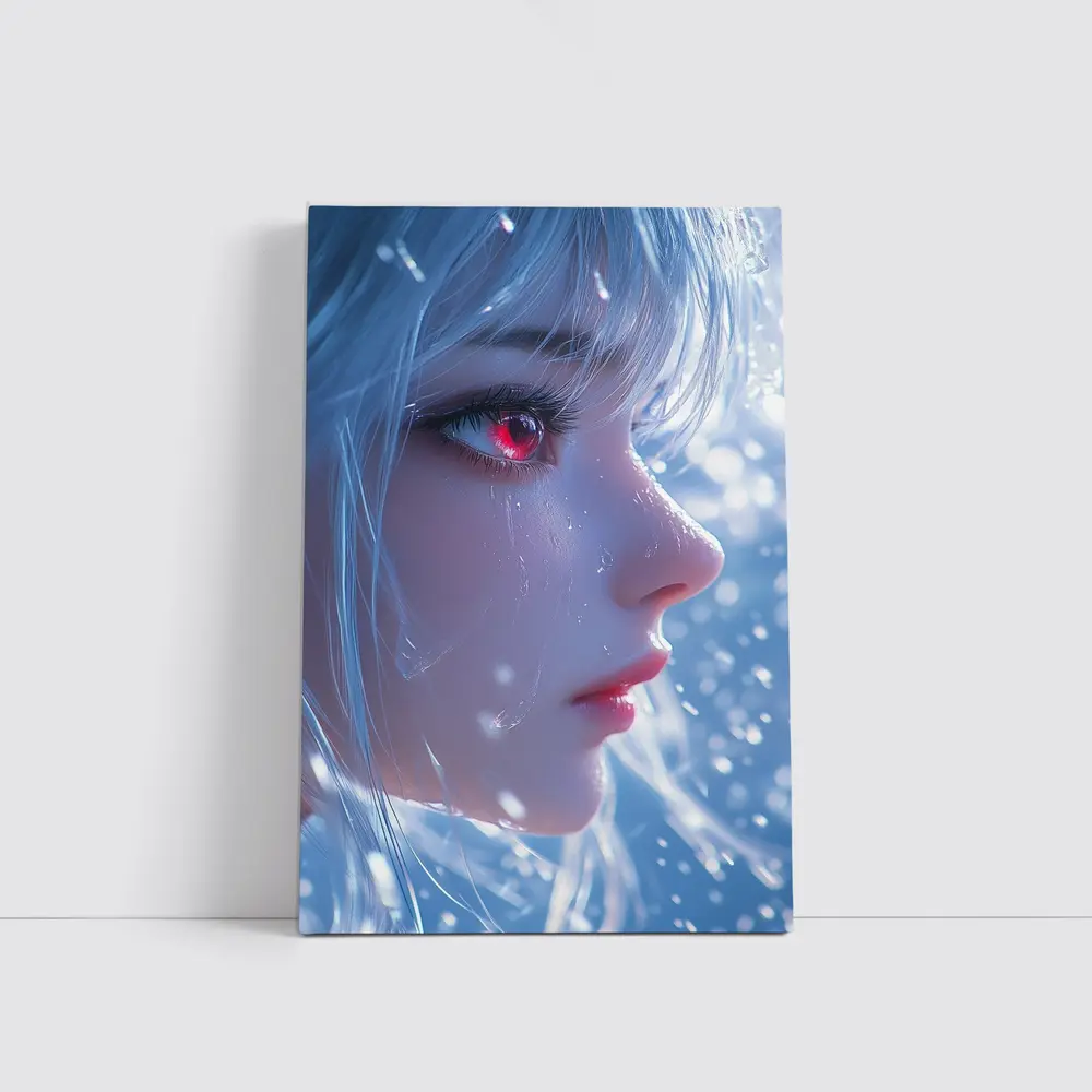 Anime Girl Red Eyes White Hair Snow – Wall Art
