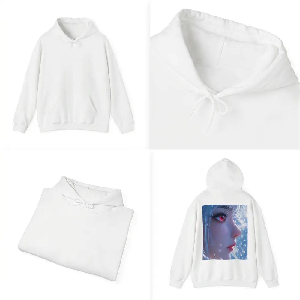 Anime Girl Red Eyes White Hair Snow – Hoodies