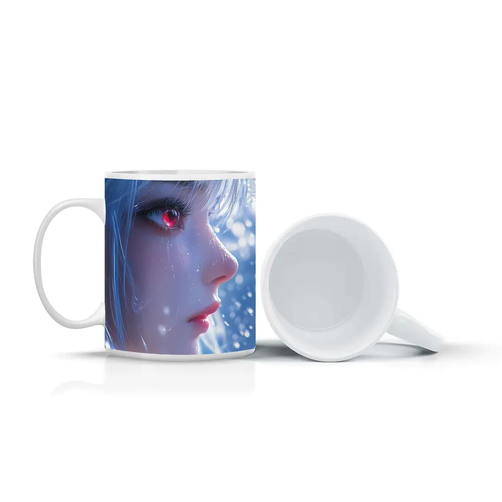 Anime Girl Red Eyes White Hair Snow – Mugs