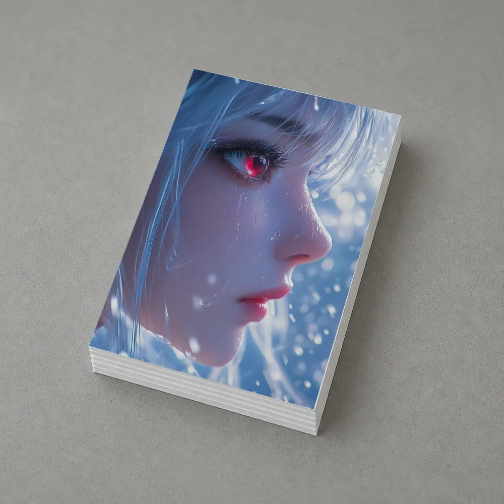 Anime Girl Red Eyes White Hair Snow – Postcards