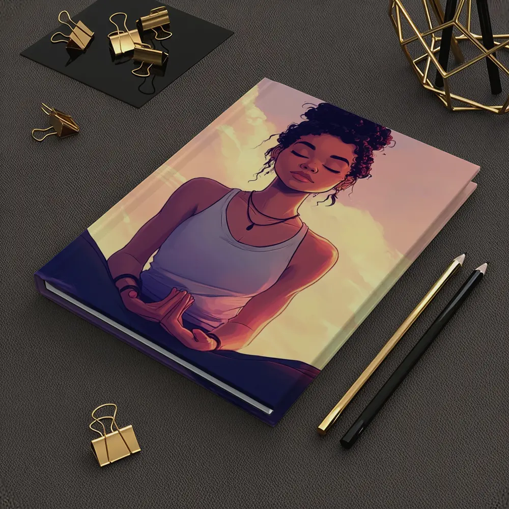 Meditating Woman Lotus Pose Sunset Sky – Notebooks