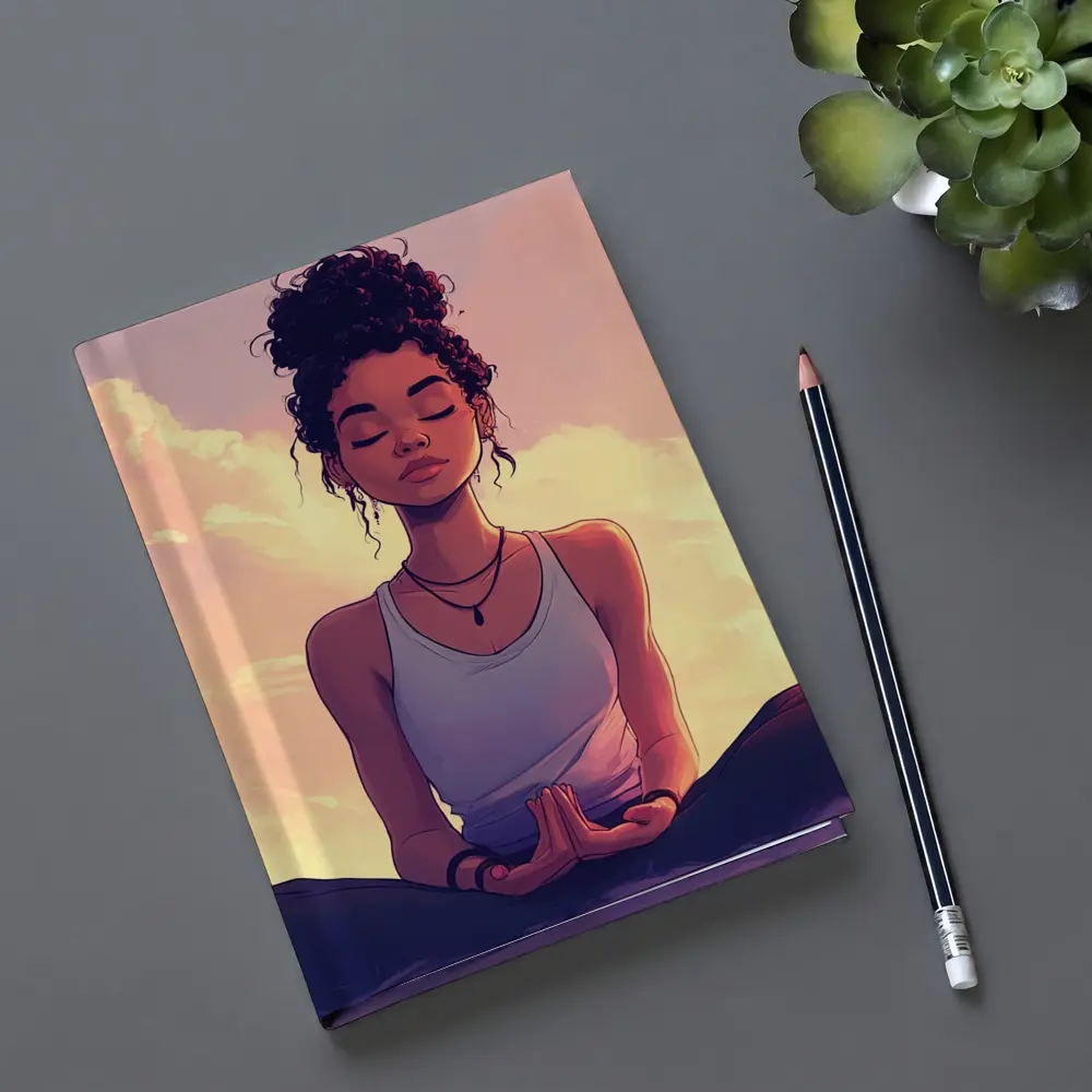 Meditating Woman Lotus Pose Sunset Sky – Notebooks