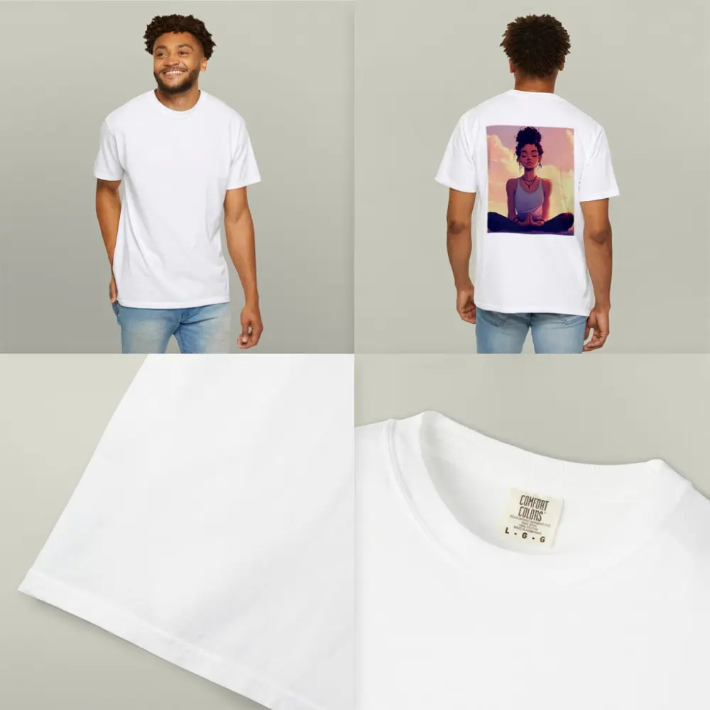 Meditating Woman Lotus Pose Sunset Sky – T-Shirts