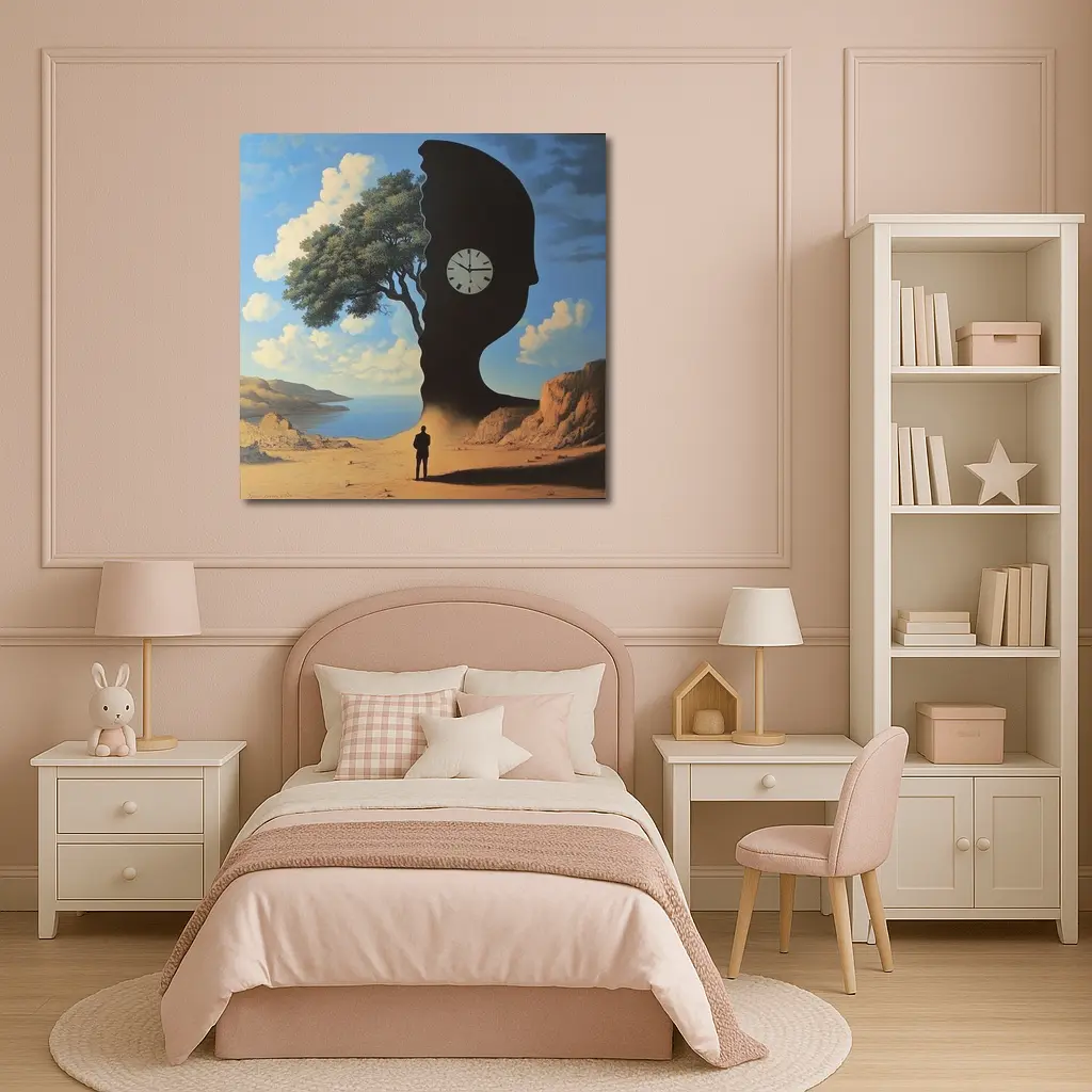 Surreal Human Silhouette Clock Tree Desert – Wall Art